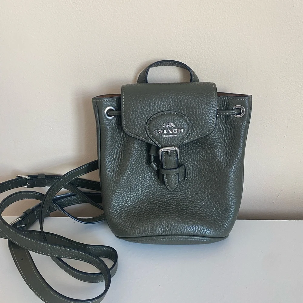 Coach Amelia Olive Green Pebbled Leather Convertible‎ Backpack CL408 NEW